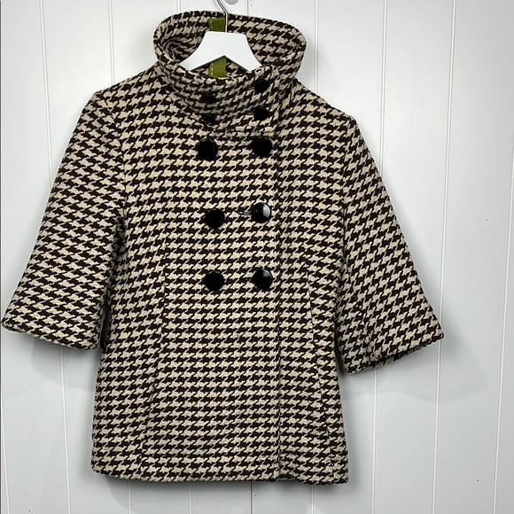 Soia & Kyo Womens Trench Coat Jacket PS Brown & Cream Houndstooth Dbl Breasted - Picture 1 of 16